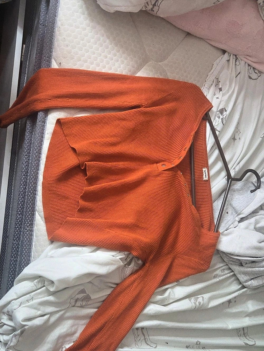 Garage Billie Henley Long Sleeve Top Orange Ribbed Long Sleeve Top